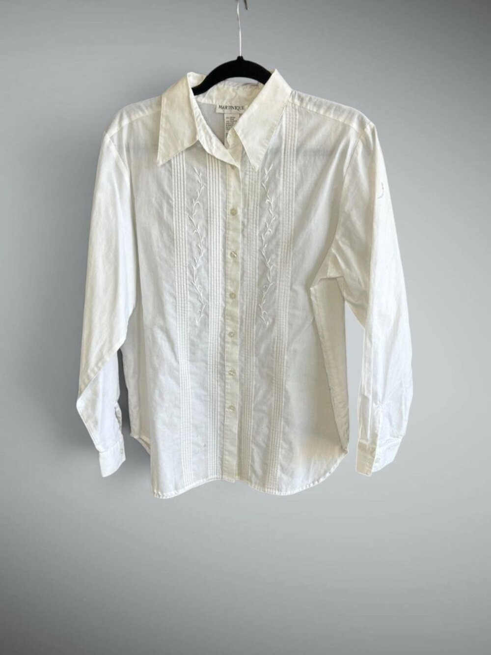 Martinique White Embroidered Paneled Cottagecore Button Front Blouse Size L